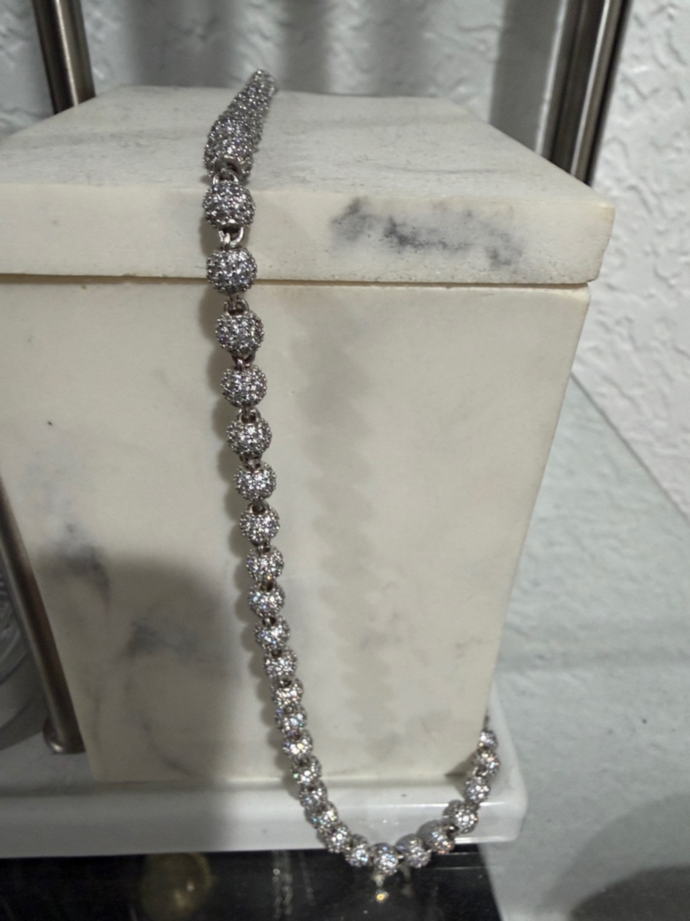 Men's Silver Beaded Moon Cut Chain Necklace with Stones 4mm